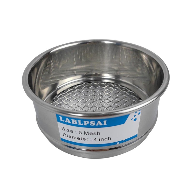 LABLPSAI 5 Mesh Lab Sieves 4" Diameter 304 Stainless Steel Wire Cloth Test Sieve for Industrial Laboratory Home - Image 1